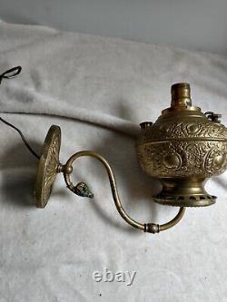 Antique Edward Miller Brass Oil Elec Lamp Juno 1895 Wall Sconce Ornate Banquet