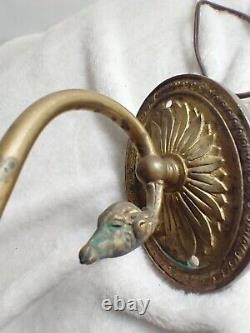 Antique Edward Miller Brass Oil Elec Lamp Juno 1895 Wall Sconce Ornate Banquet