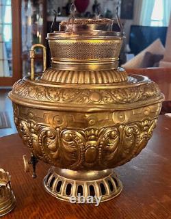Antique Edward Miller Brass Oil Lamp Juno COUNTRY STORE HANGING Kerosene Lamp