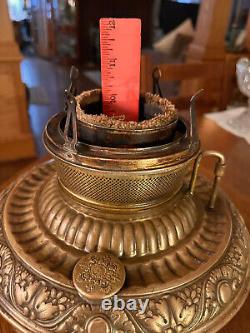 Antique Edward Miller Brass Oil Lamp Juno COUNTRY STORE HANGING Kerosene Lamp