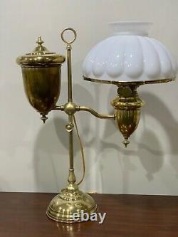 Antique Edward Miller Brass Student Desk Oil Lamp Electrified