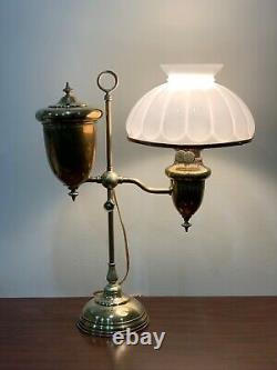 Antique Edward Miller Brass Student Desk Oil Lamp Electrified