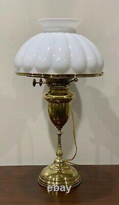 Antique Edward Miller Brass Student Desk Oil Lamp Electrified