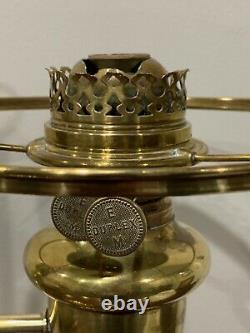 Antique Edward Miller Brass Student Desk Oil Lamp Electrified