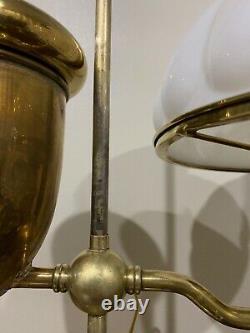 Antique Edward Miller Brass Student Desk Oil Lamp Electrified