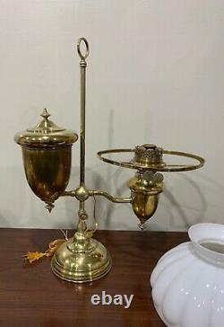 Antique Edward Miller Brass Student Desk Oil Lamp Electrified
