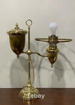 Antique Edward Miller Brass Student Desk Oil Lamp Electrified