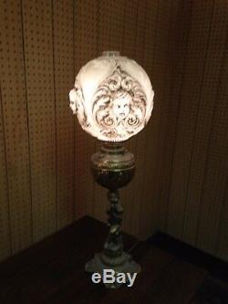 Antique Electrfied Oil Lamp Cherub Base And Shade