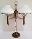 Antique Electric Oil Lamp Student Lamp Brass Quilted Hobnail Milk Glass Shade
