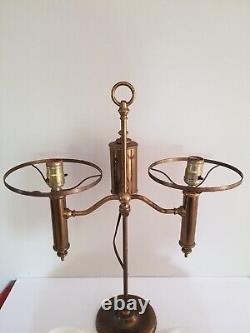 Antique Electric Oil Lamp Student Lamp Brass Quilted Hobnail Milk Glass Shade