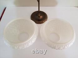 Antique Electric Oil Lamp Student Lamp Brass Quilted Hobnail Milk Glass Shade