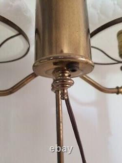 Antique Electric Oil Lamp Student Lamp Brass Quilted Hobnail Milk Glass Shade