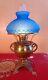 Antique Electrified Miller/The Juno Lamp USA Brass & Blue Glass Shade