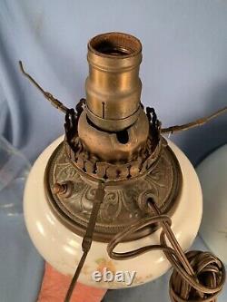 Antique Electrified Oil Kerosene Lamp Hand Painted Bird & Floral Parlor LampGWTW