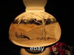 Antique Electrified Oil Lamp Hand Painted Glass Hurricane Shade And Lamp 19