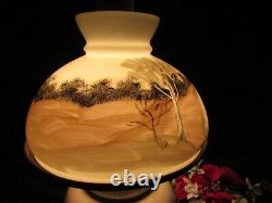 Antique Electrified Oil Lamp Hand Painted Glass Hurricane Shade And Lamp 19