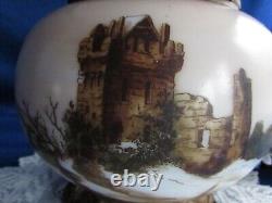 Antique Electrified Oil Lamp Hand Painted Glass Hurricane Shade And Lamp 19