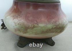 Antique Electrified Oil Lamp Parlor Lamp Handpainted Land Fowl