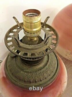 Antique Electrified Oil Lamp Parlor Lamp Handpainted Land Fowl