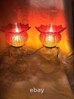 Antique Electrified Oil Lamp Red Amberina Shade 2 Available