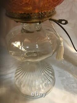 Antique Electrified Oil Lamp Red Amberina Shade 2 Available