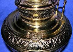Antique Embossed Brass Miller Juno Kerosene Hanging Oil Lamp
