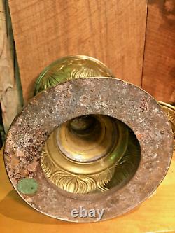 Antique Embossed Brass Stand Oil Lamp, British Made Duplex Burner, Shade Holder
