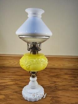 Antique Embossed Cased Yellow Floral Scroll Kerosene Oil Stand Lamp Illuminator