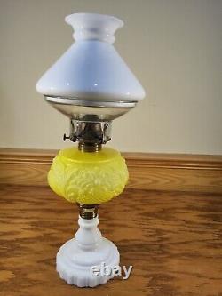 Antique Embossed Cased Yellow Floral Scroll Kerosene Oil Stand Lamp Illuminator