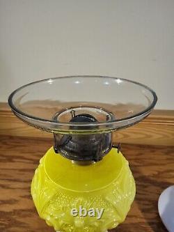 Antique Embossed Cased Yellow Floral Scroll Kerosene Oil Stand Lamp Illuminator