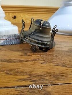 Antique Embossed Cased Yellow Floral Scroll Kerosene Oil Stand Lamp Illuminator