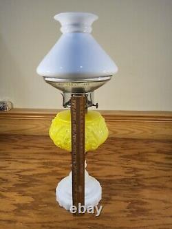 Antique Embossed Cased Yellow Floral Scroll Kerosene Oil Stand Lamp Illuminator