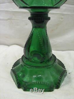 Antique Emerald Green Glass Fluid Lamp Oil/Kerosene Light Heart Beaded