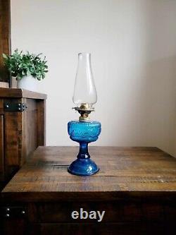 Antique Fandango Blue Glass Kerosene Oil Lamp 7 1/4 Tall