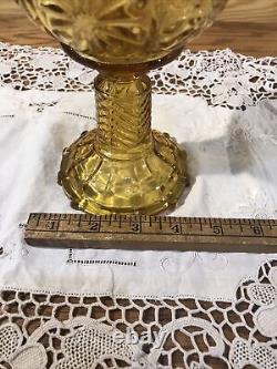 Antique Feather Duster Chevron Ribbed Round Amber Glass Kerosene Oil Stand Lamp