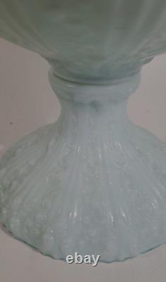 Antique Fenton Cabbage Rose Pale Blue GWTW Oil Lamp Aetna Burner