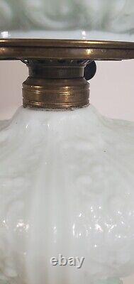 Antique Fenton Cabbage Rose Pale Blue GWTW Oil Lamp Aetna Burner