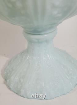 Antique Fenton Cabbage Rose Pale Blue GWTW Oil Lamp Aetna Burner