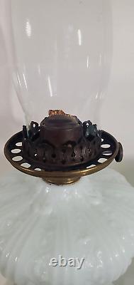 Antique Fenton Cabbage Rose Pale Blue GWTW Oil Lamp Aetna Burner