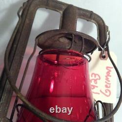 Antique Feuerhand 257 Nier Oil Lantern with Red Globe Made in Germany Dietz Glass