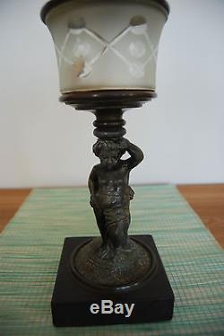 Antique Figural Boston Sandwich Eapg Glass Piano Kerosene Old Oil Parlor Lamp