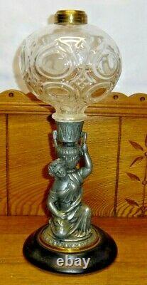 Antique Figural Oil Lamp Base Flame Bullseye Font