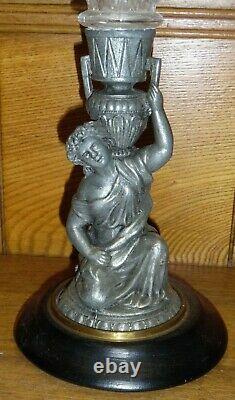 Antique Figural Oil Lamp Base Flame Bullseye Font