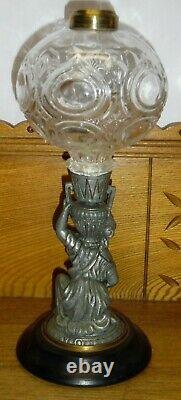 Antique Figural Oil Lamp Base Flame Bullseye Font