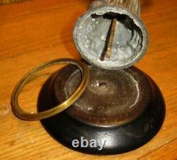 Antique Figural Oil Lamp Base Flame Bullseye Font