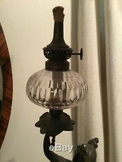 Antique Figural Oil Newel Lamp, A. Moreau, French early 1900 Art Nouveau Signed