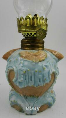 Antique Figural Owl Rare Miniature Oil Lamp Made in Germany Walz Davis Ceramic