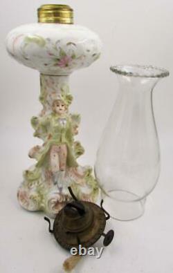 Antique Figural Porcelain Oil Kerosene Lamp Edwardian Gentleman Complete