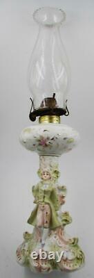 Antique Figural Porcelain Oil Kerosene Lamp Edwardian Gentleman Complete