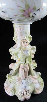 Antique Figural Porcelain Oil Kerosene Lamp Edwardian Gentleman Complete